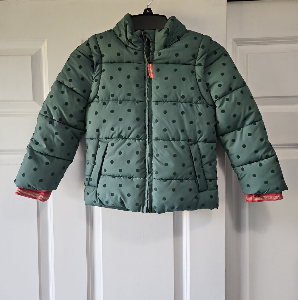 Mini Boden Green Polka Dot Puffer Jacket/vest